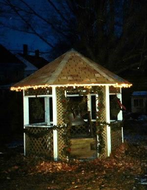Gazebo With Festive Lights at Night