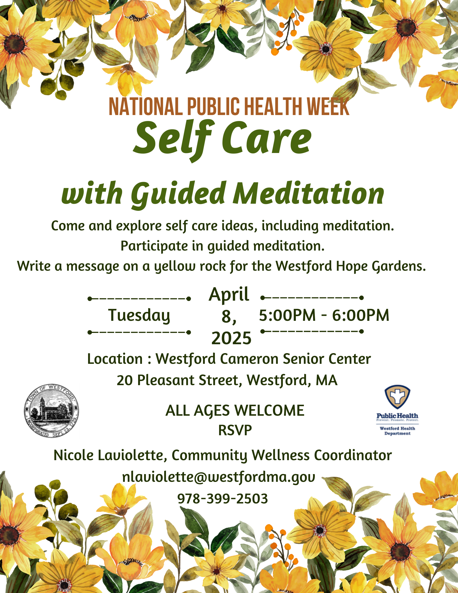 Self Care - Guided Meditation at Cameron Senior Center 4/8/25 5-6pm
