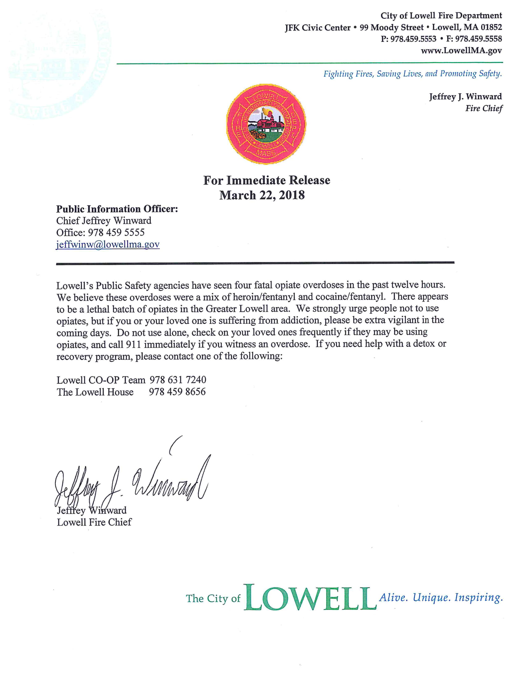 Lowell Opiate Overdoses March 22nd 2018